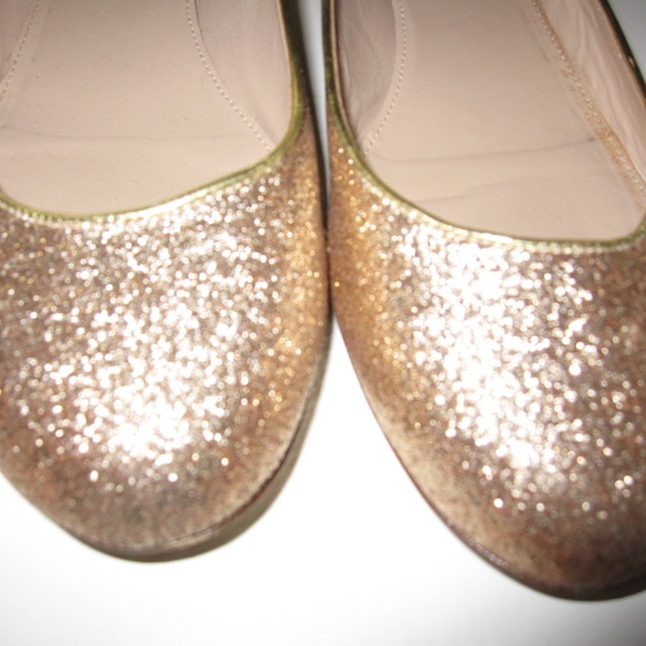 J. CREW Sz 9.5 JANEY GLITTER FLATS in METALLIC GOLD - Picture 3 of 5